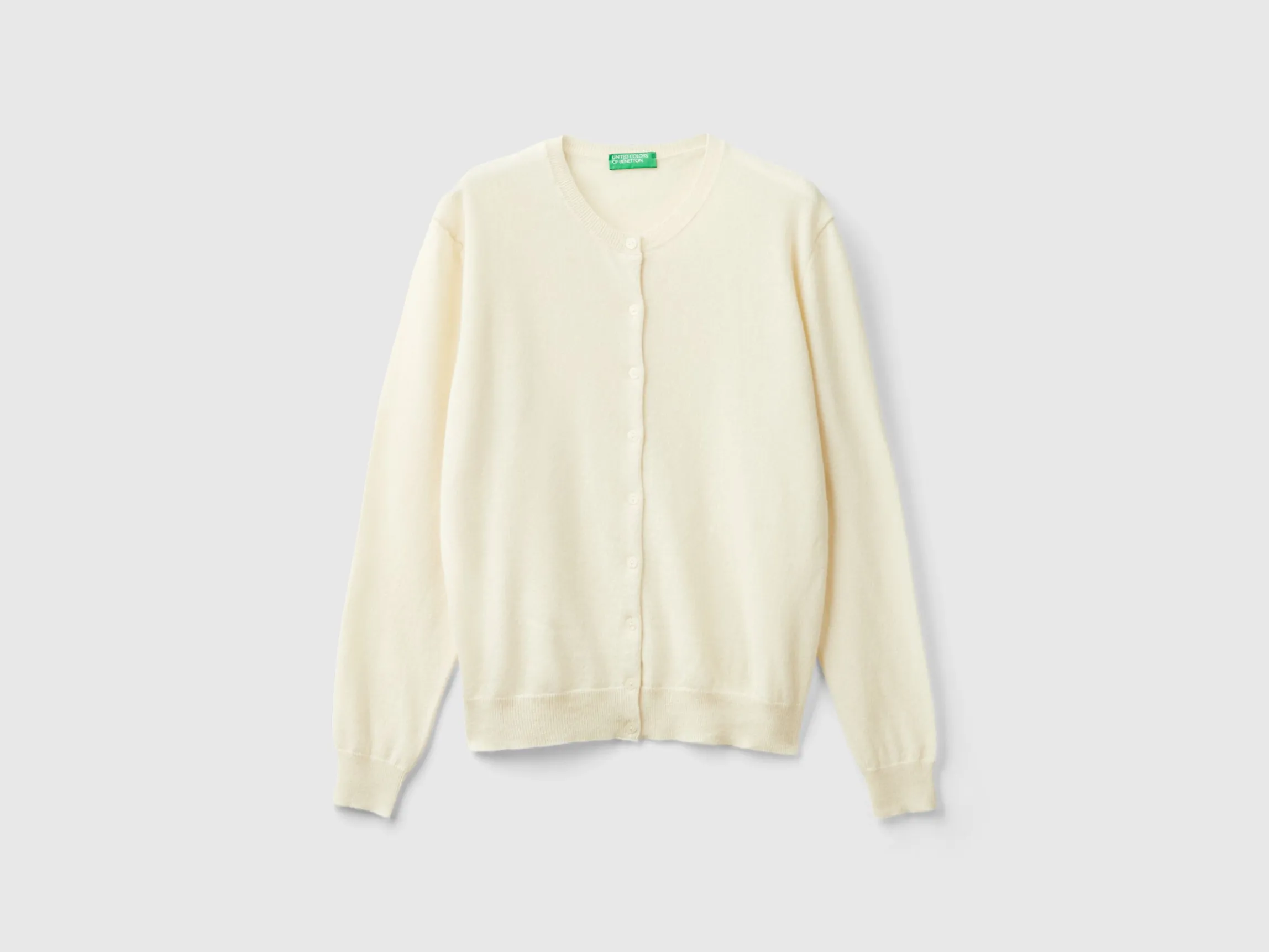 Cream crew neck cardigan in pure Merino wool