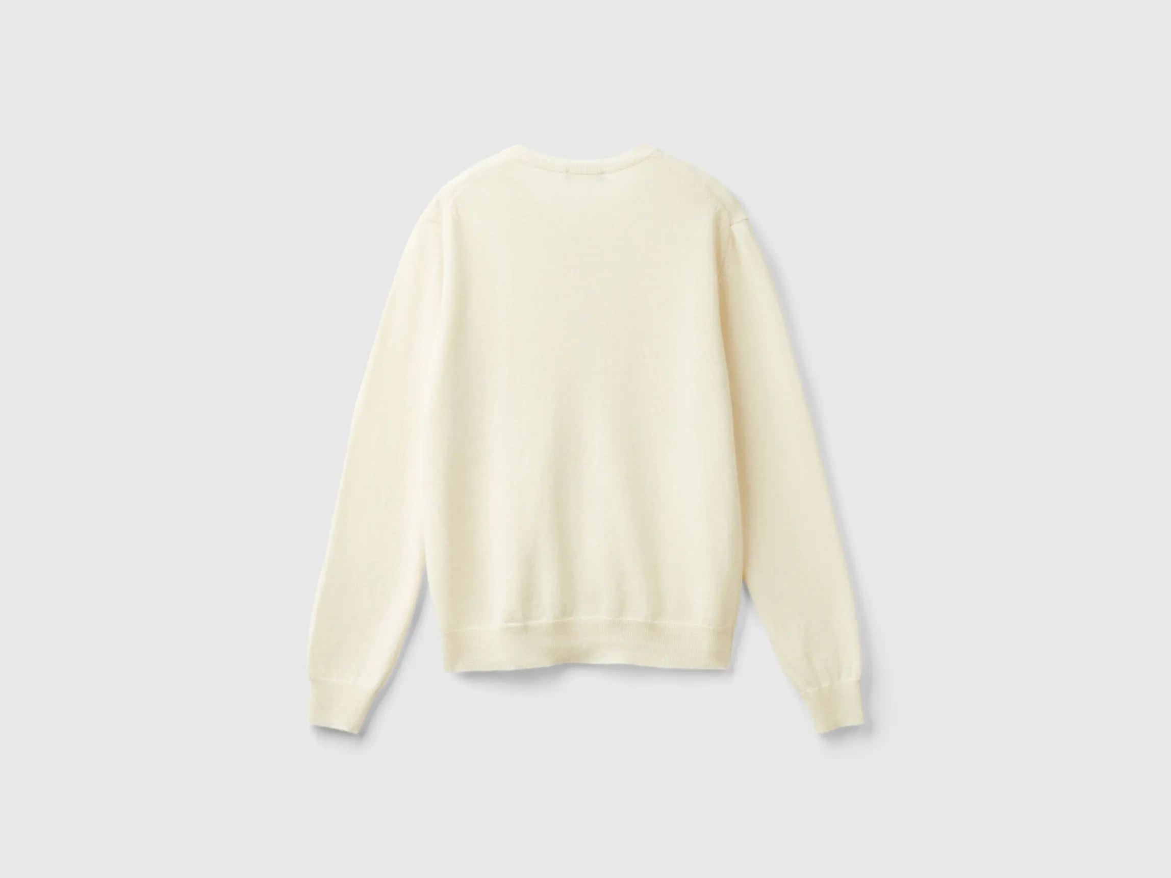 Cream crew neck cardigan in pure Merino wool