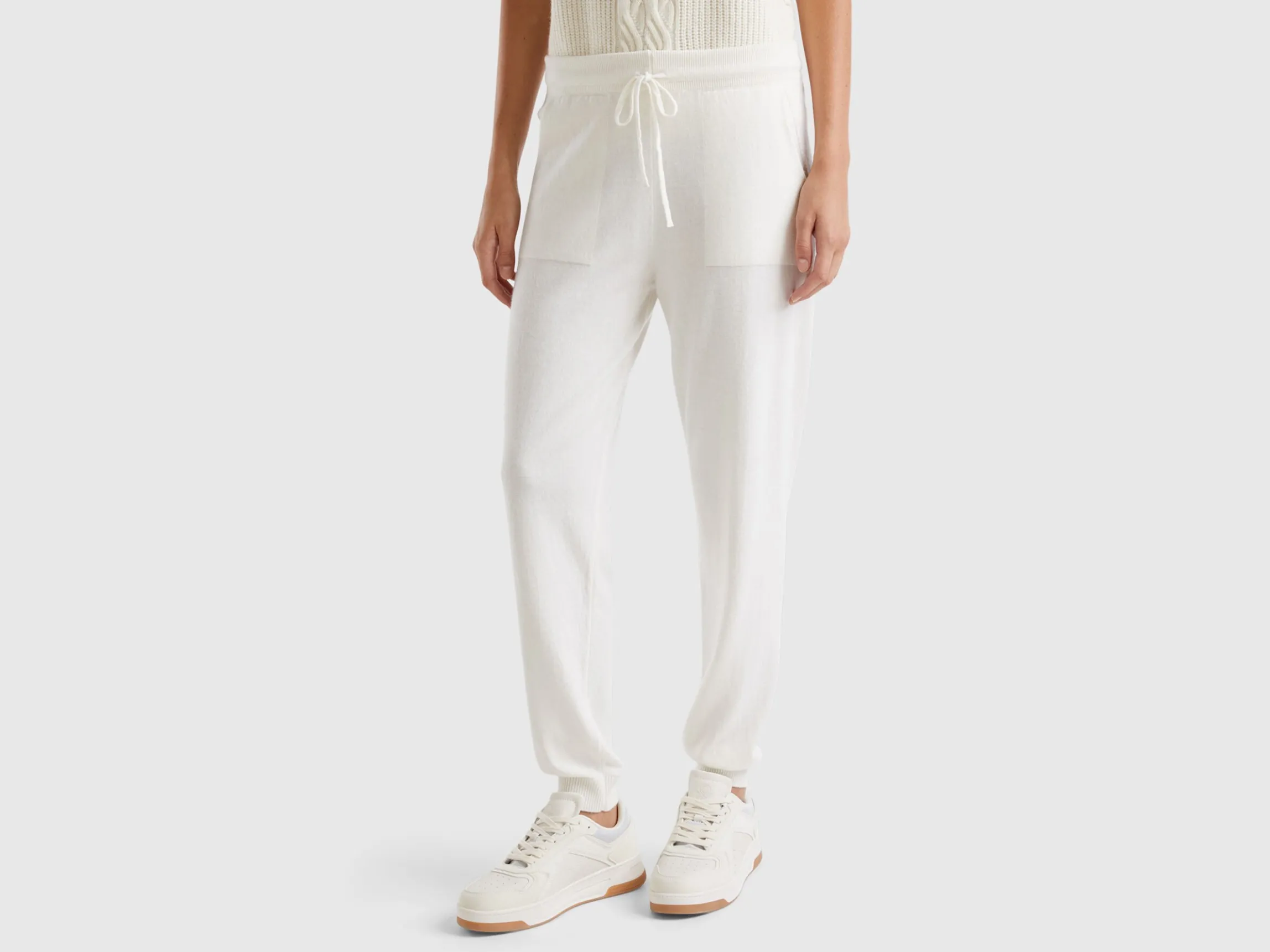 Cream sporty trousers in cashmere blend
