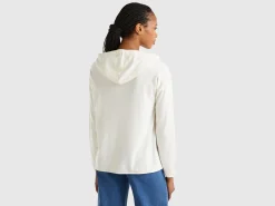 Cream white cashmere blend sweater with hood
