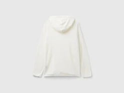 Cream white cashmere blend sweater with hood