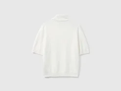 Cream white short sleeve turtleneck in cashmere blend