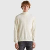 Cream white turtleneck in pure Merino wool