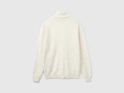 Cream white turtleneck in pure Merino wool