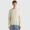 Creamy white crew neck sweater in pure Merino wool