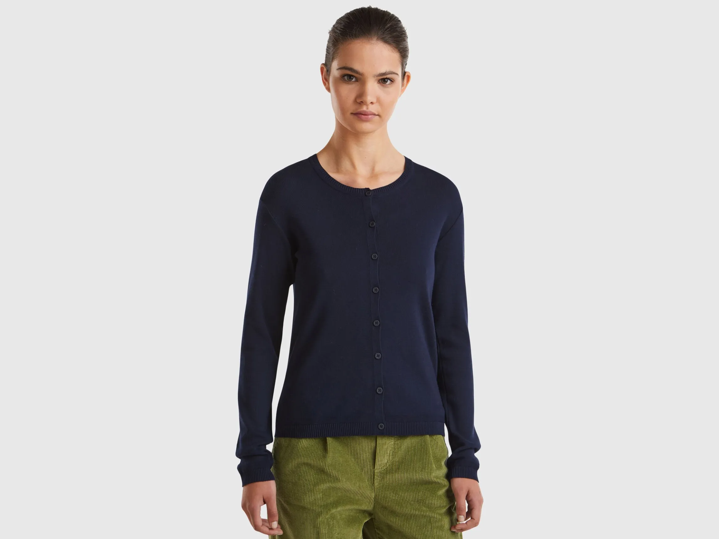 Crew neck cardigan in pure cotton