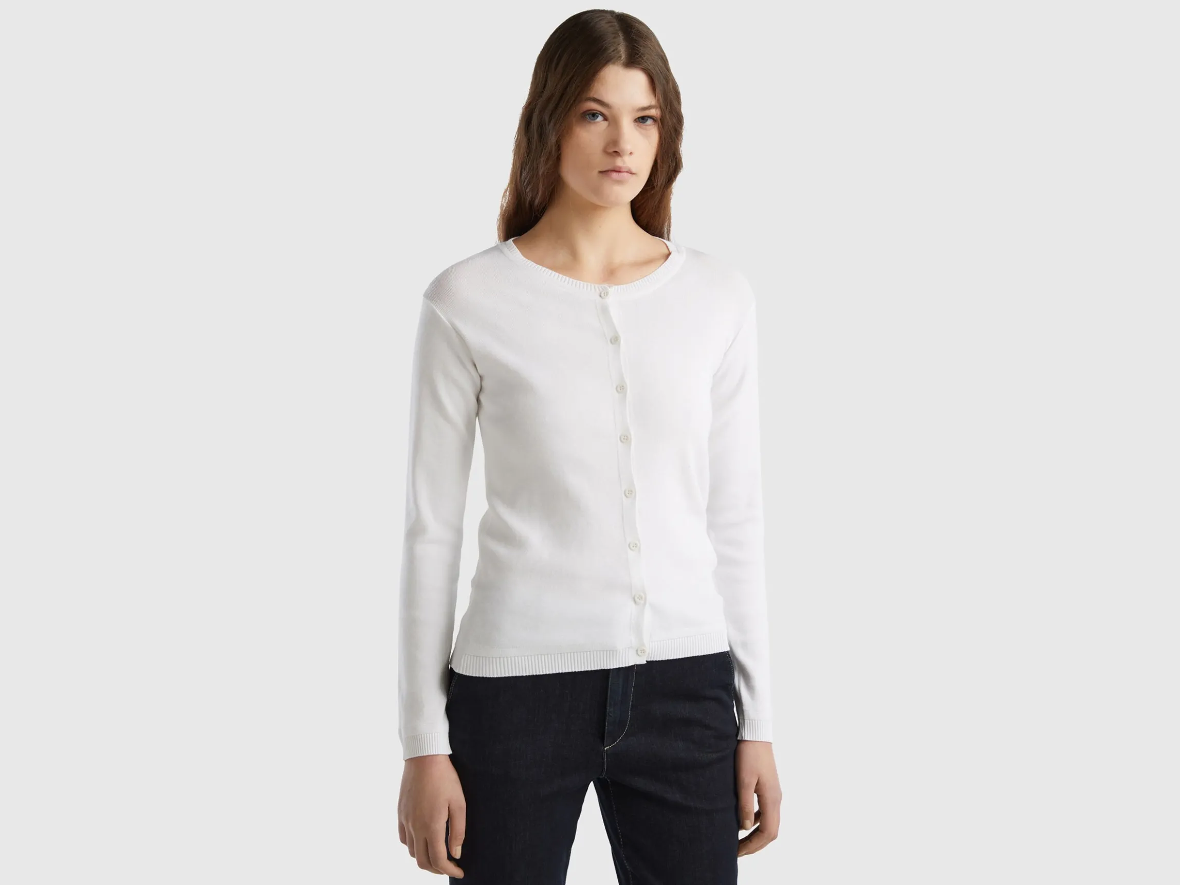Crew neck cardigan in pure cotton