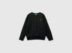 Crew neck cardigan with rhinestone logo