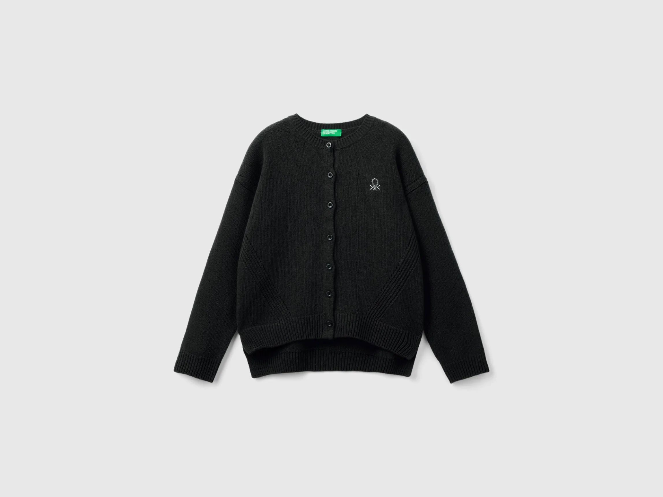 Crew neck cardigan with rhinestone logo