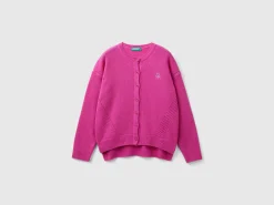 Crew neck cardigan with rhinestone logo