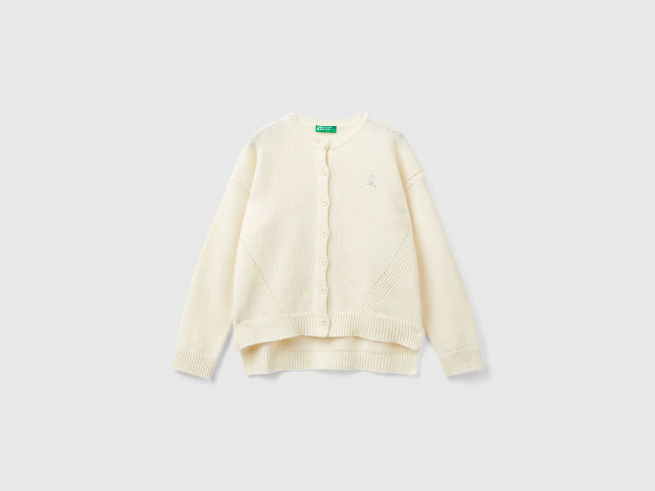 Crew neck cardigan with rhinestone logo