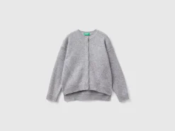 Crew neck cardigan with rhinestone logo