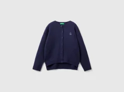 Crew neck cardigan with rhinestone logo