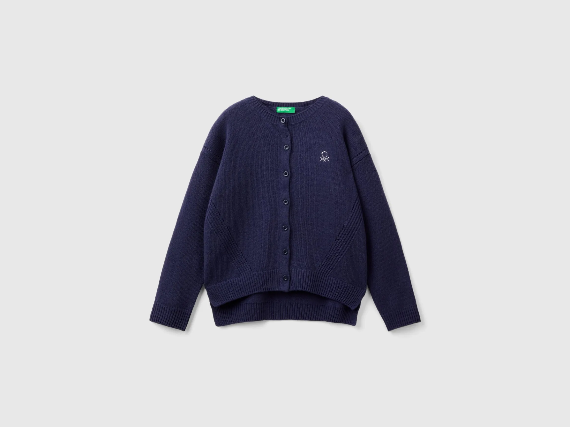 Crew neck cardigan with rhinestone logo
