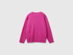 Crew neck cardigan with rhinestone logo