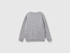 Crew neck cardigan with rhinestone logo