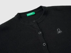 Crew neck cardigan with rhinestone logo