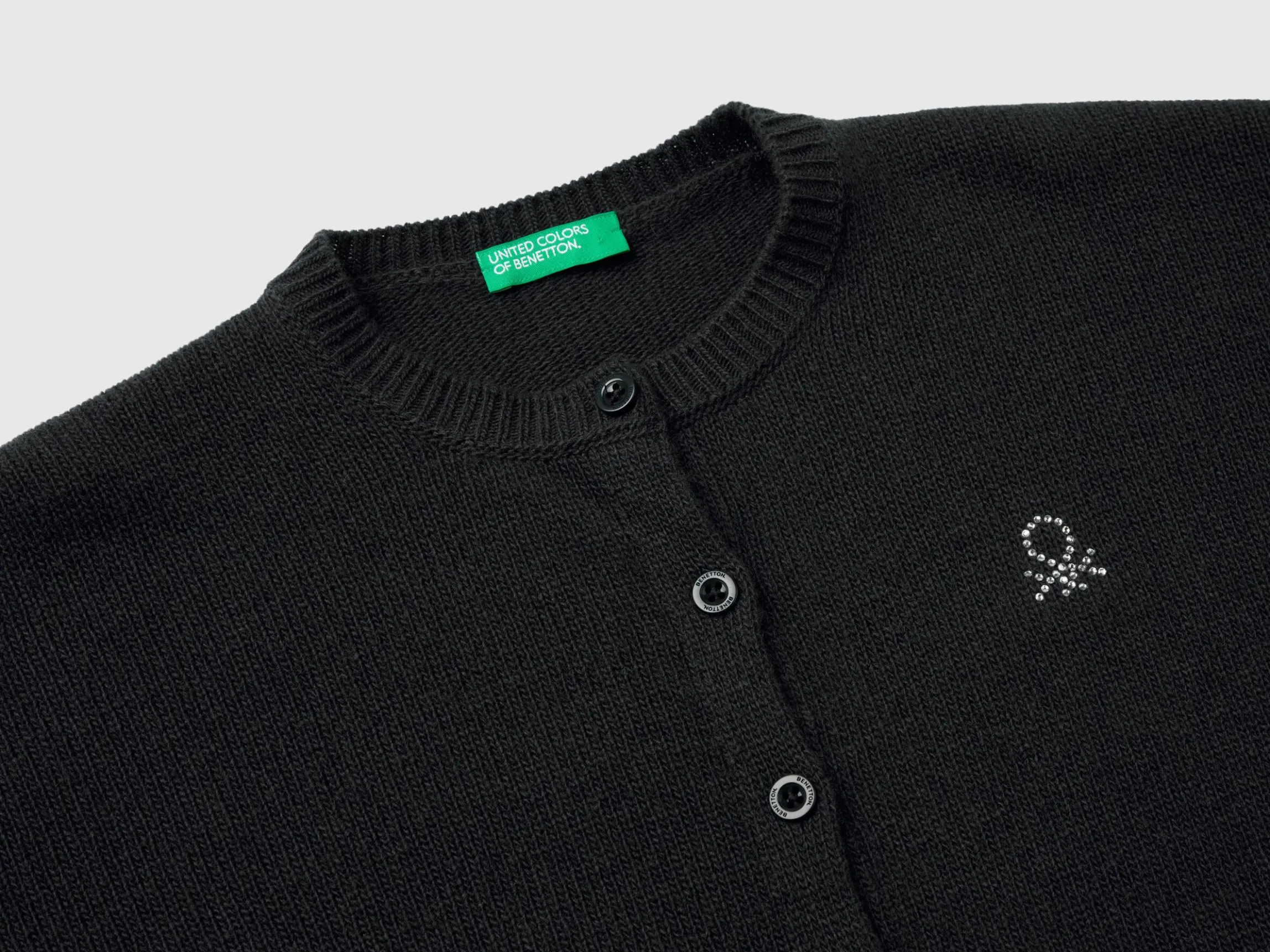 Crew neck cardigan with rhinestone logo