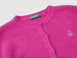Crew neck cardigan with rhinestone logo