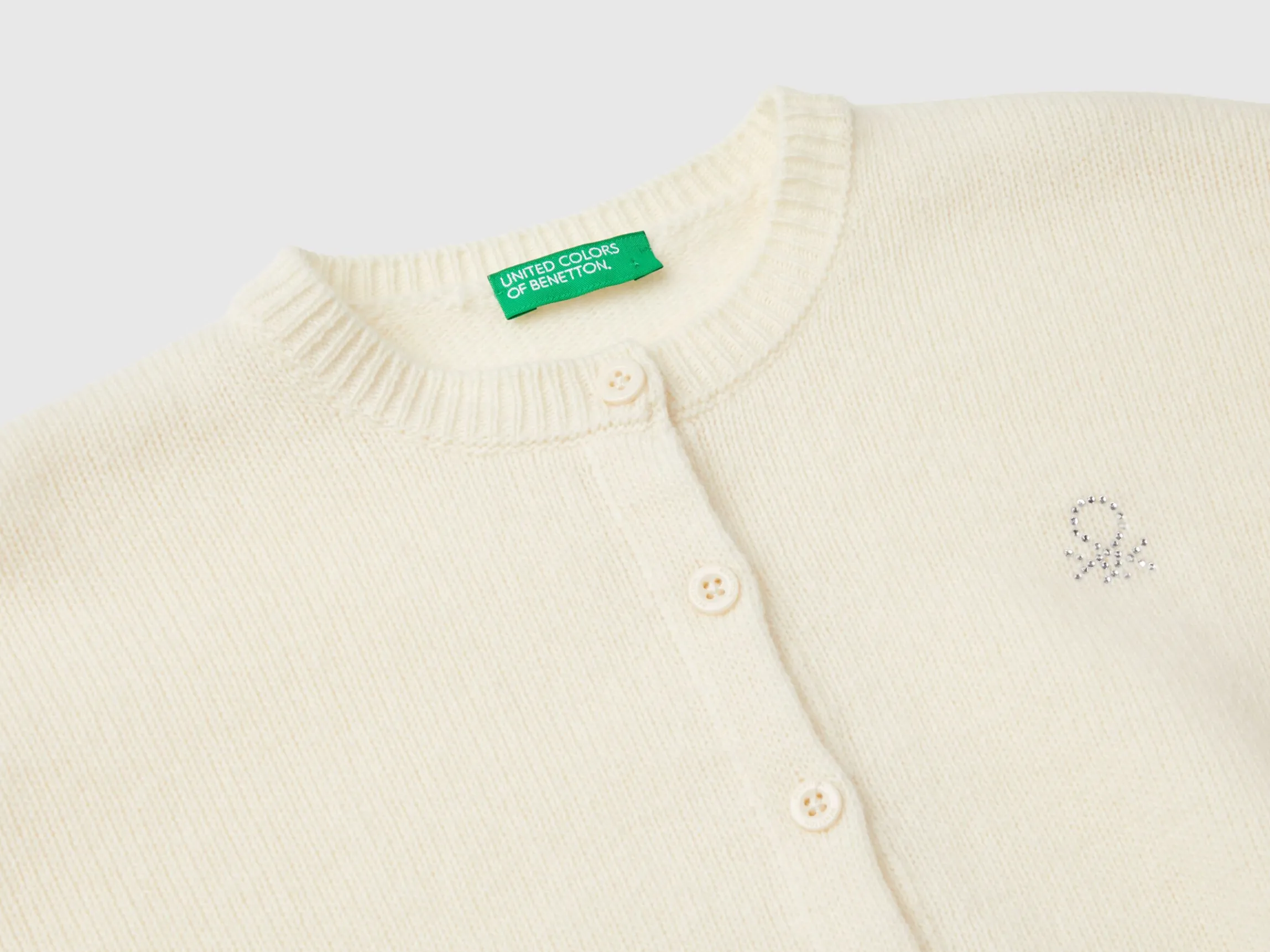 Crew neck cardigan with rhinestone logo