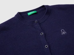 Crew neck cardigan with rhinestone logo
