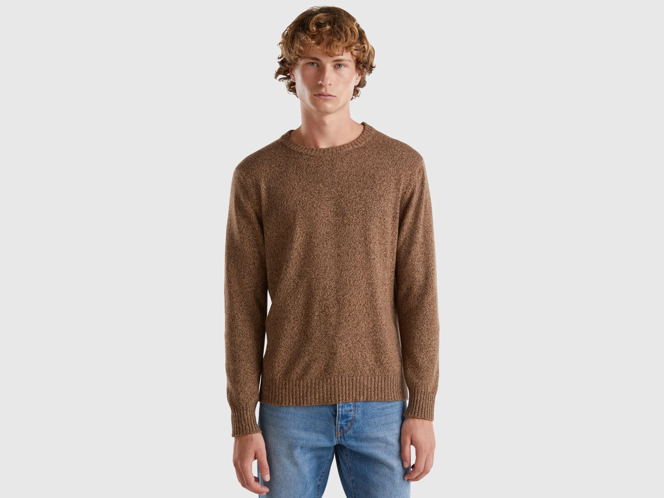 Crew neck sweater in cashmere and wool blend