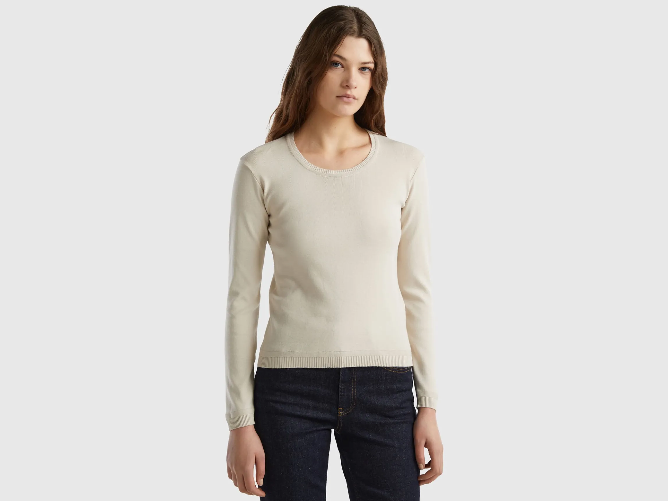 Crew neck sweater in pure cotton