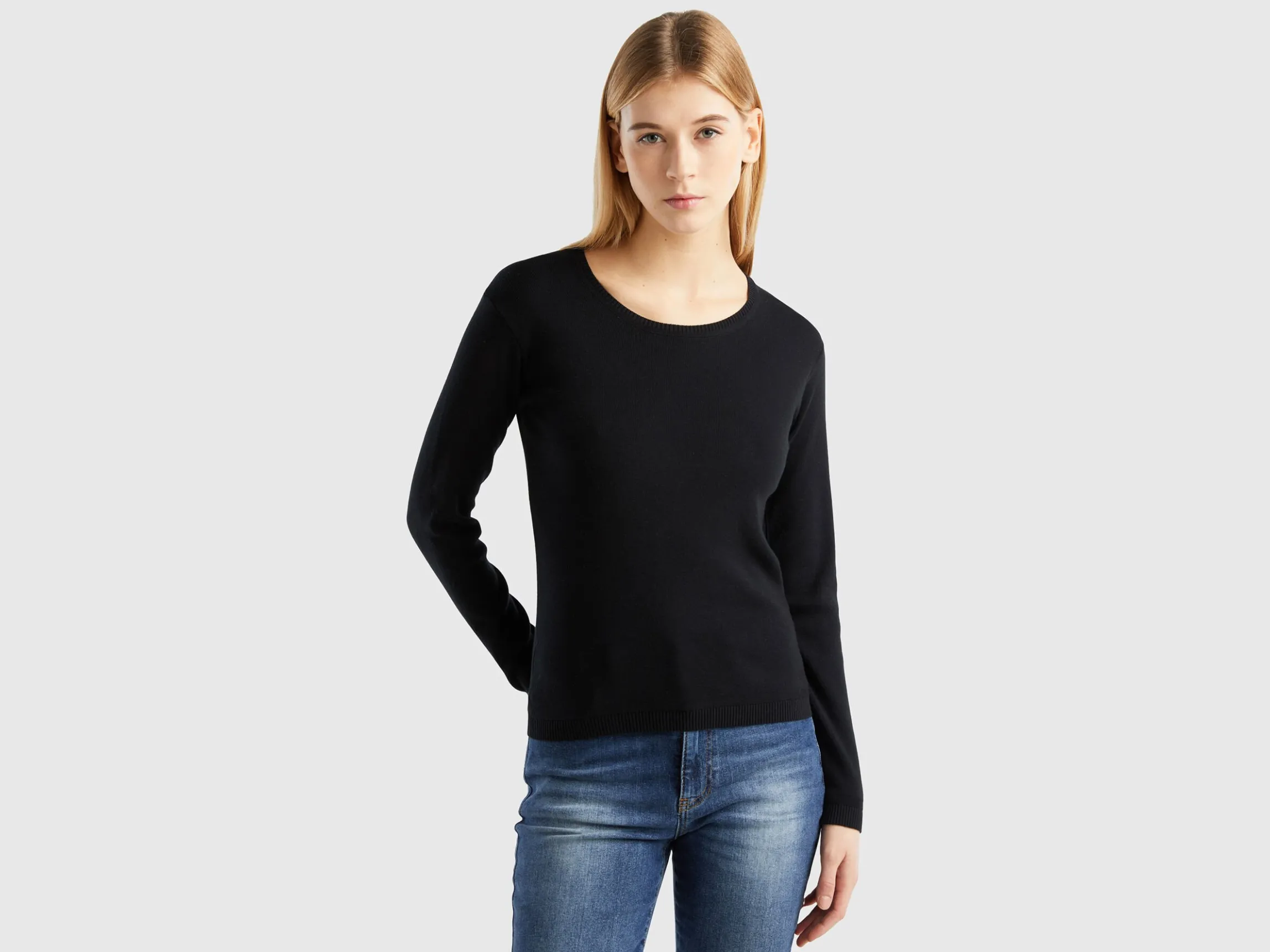 Crew neck sweater in pure cotton