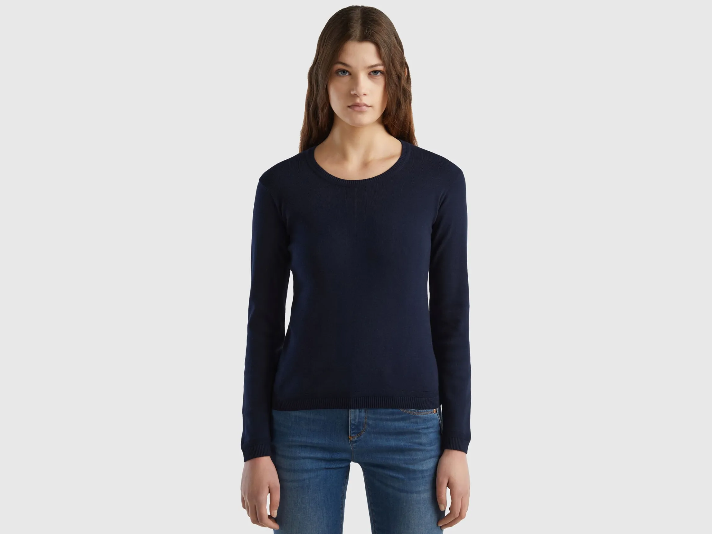 Crew neck sweater in pure cotton