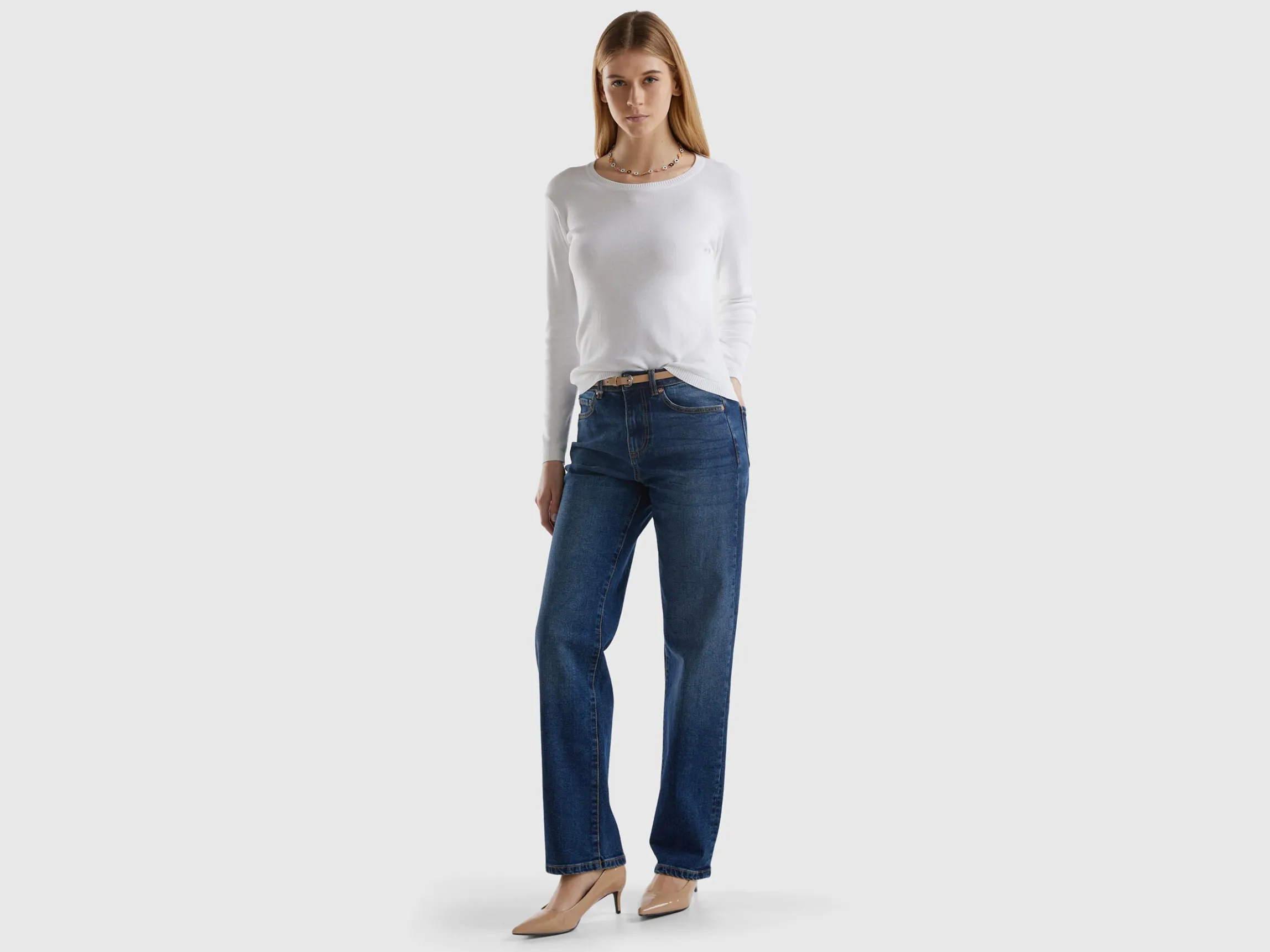 Crew neck sweater in pure cotton