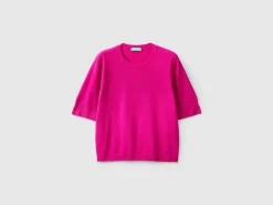 Cyclamen short sleeve sweater in pure Merino wool