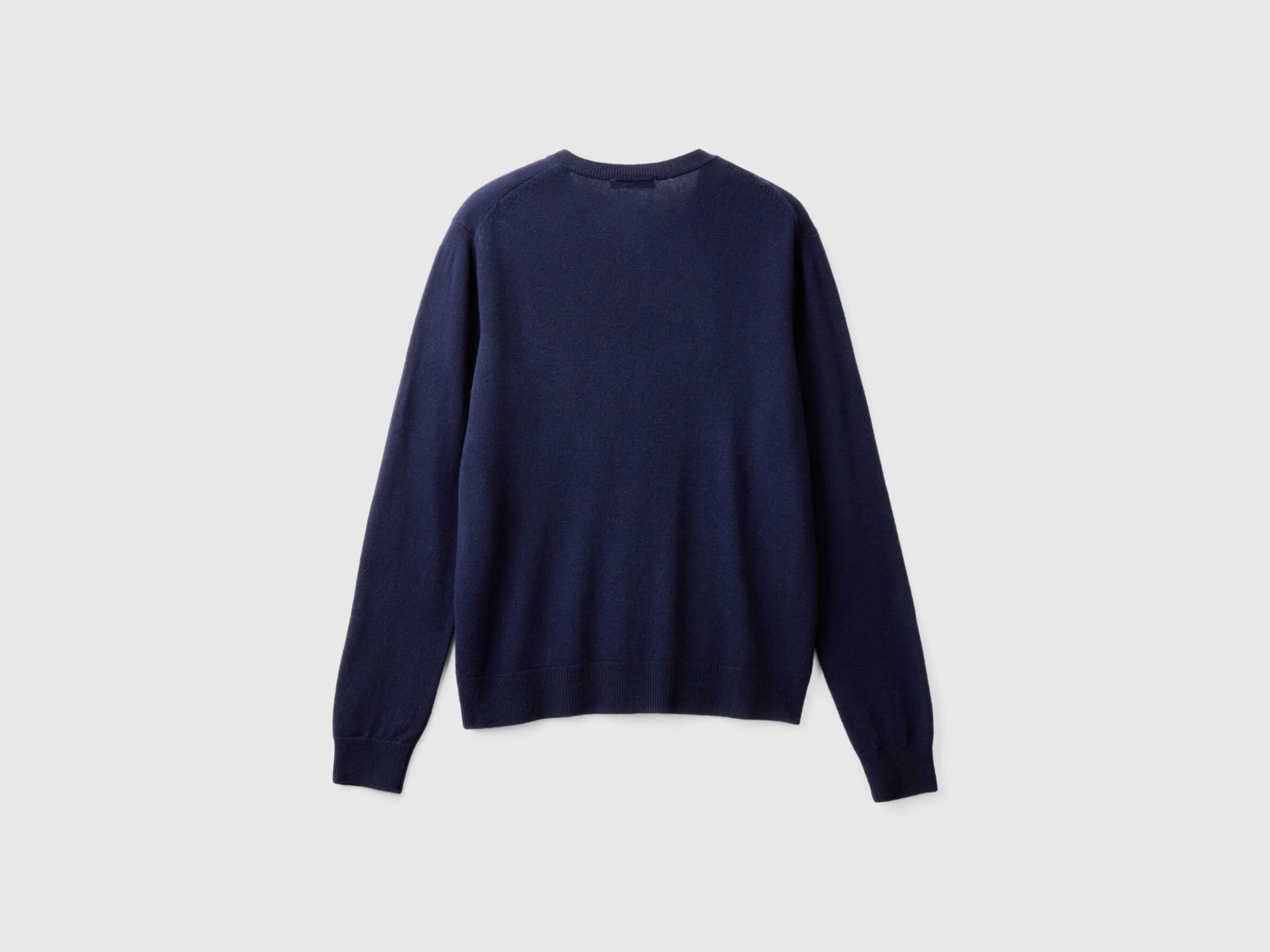 Dark blue crew neck cardigan in pure Merino wool