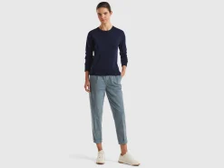Dark blue crew neck sweater in Merino wool
