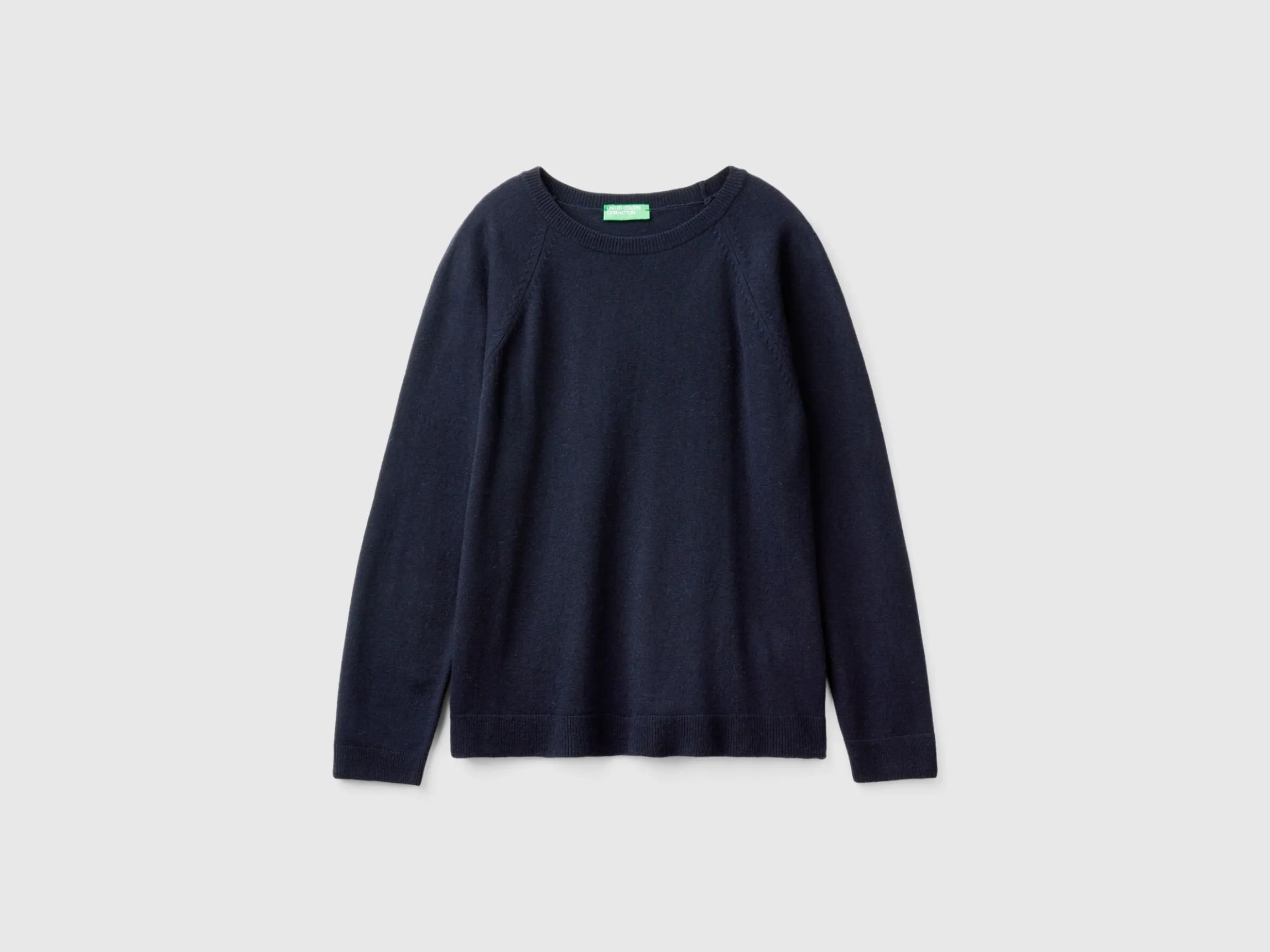 Dark blue crew neck sweater in cashmere and wool blend