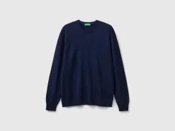 Dark blue crew neck sweater in pure Merino wool