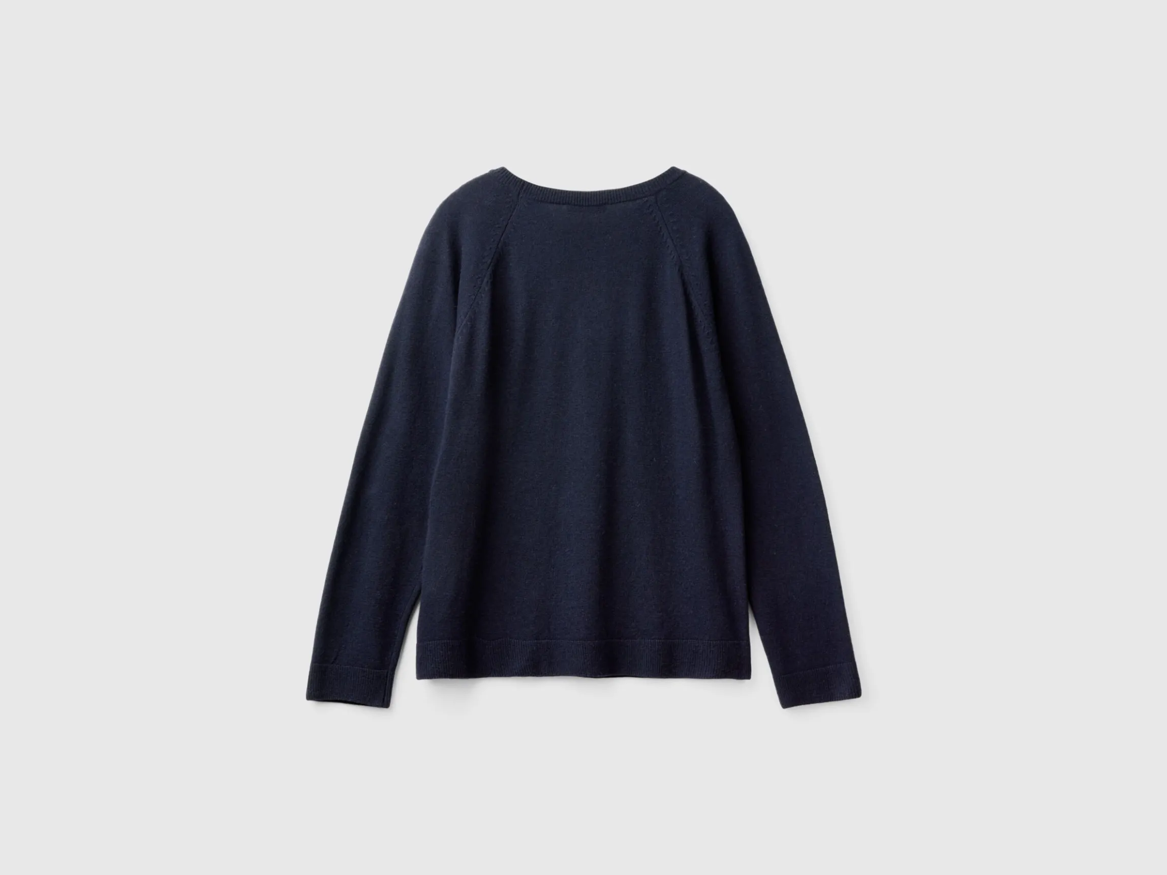 Dark blue crew neck sweater in cashmere and wool blend