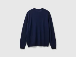 Dark blue crew neck sweater in pure Merino wool