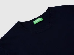 Dark blue crew neck sweater in Merino wool