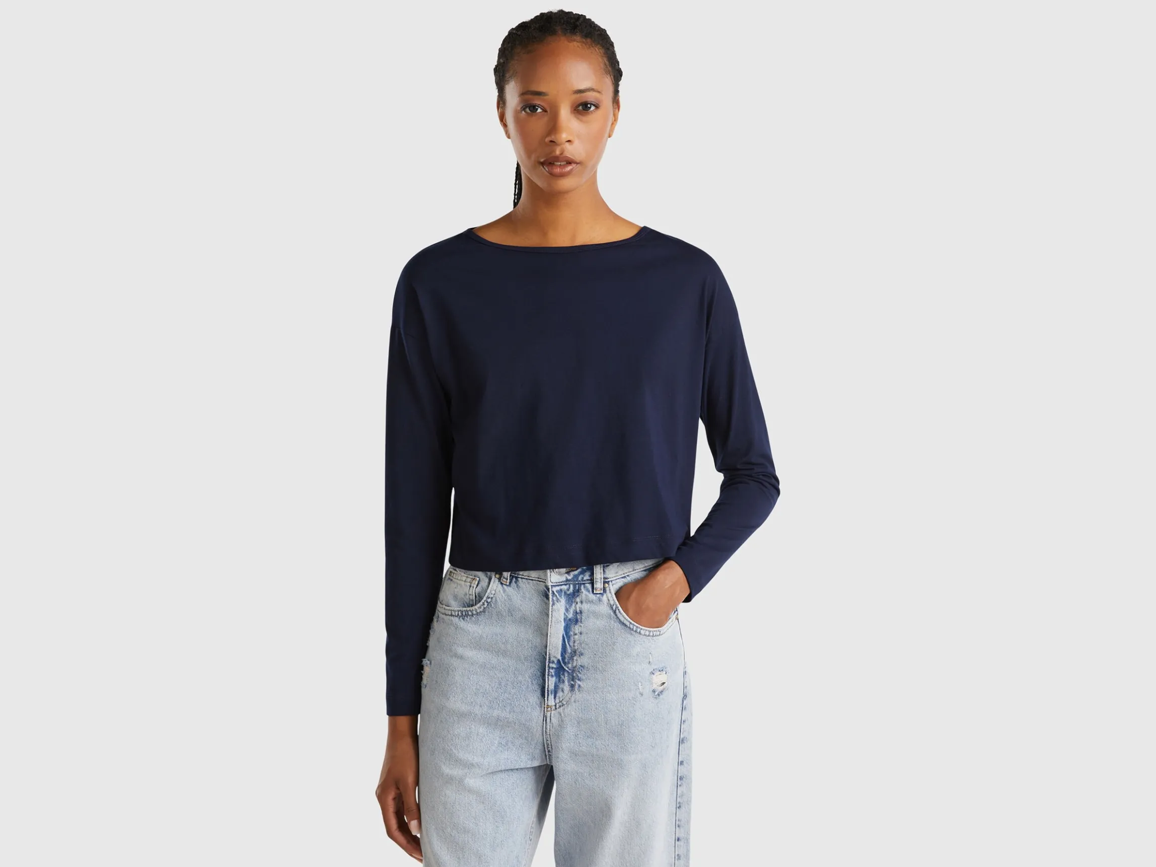 Dark blue long fiber cotton t-shirt