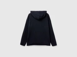 Dark blue sweater in cashmere blend with hood