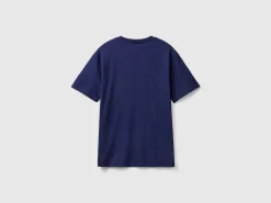 Dark blue t-shirt in organic cotton with multicolored logo