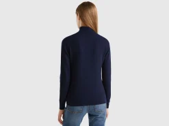 Dark blue turtleneck sweater in pure Merino wool