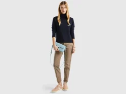 Dark blue turtleneck sweater in cashmere and wool blend