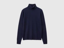 Dark blue turtleneck sweater in pure Merino wool