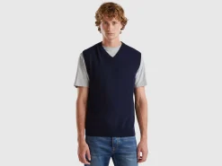 Dark blue vest in pure Merino wool