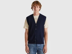 Dark blue vest in pure Merino wool