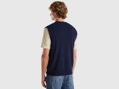 Dark blue vest in pure Merino wool