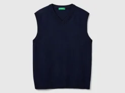 Dark blue vest in pure Merino wool
