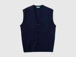 Dark blue vest in pure Merino wool