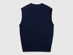 Dark blue vest in pure Merino wool